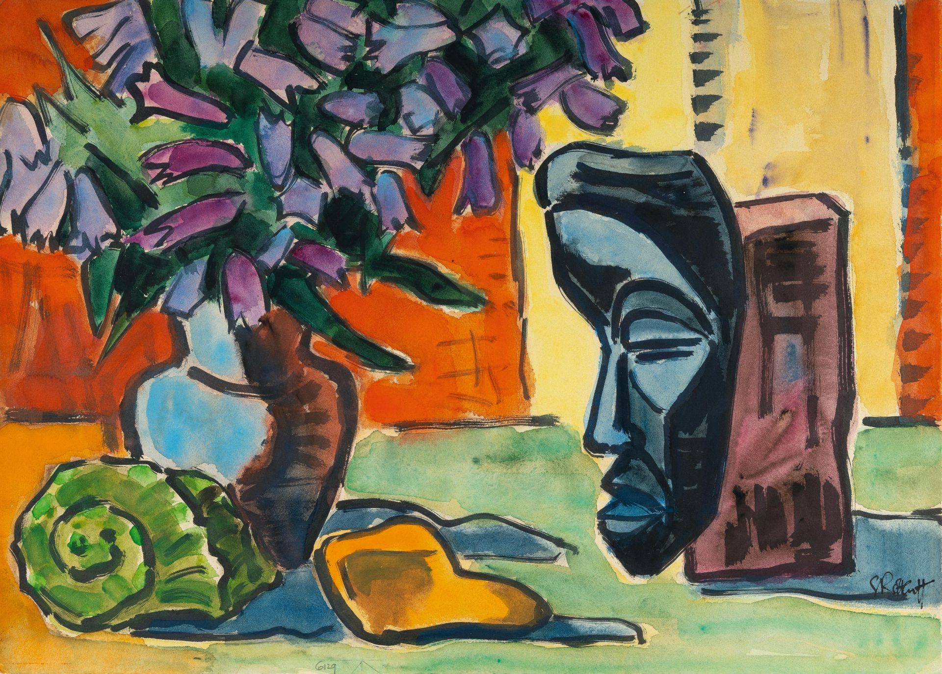 Karl Schmidt-Rottluff (1884 Rottluff bei Chemnitz - Berlin 1976) – „Glockenblumen und Maske“ (