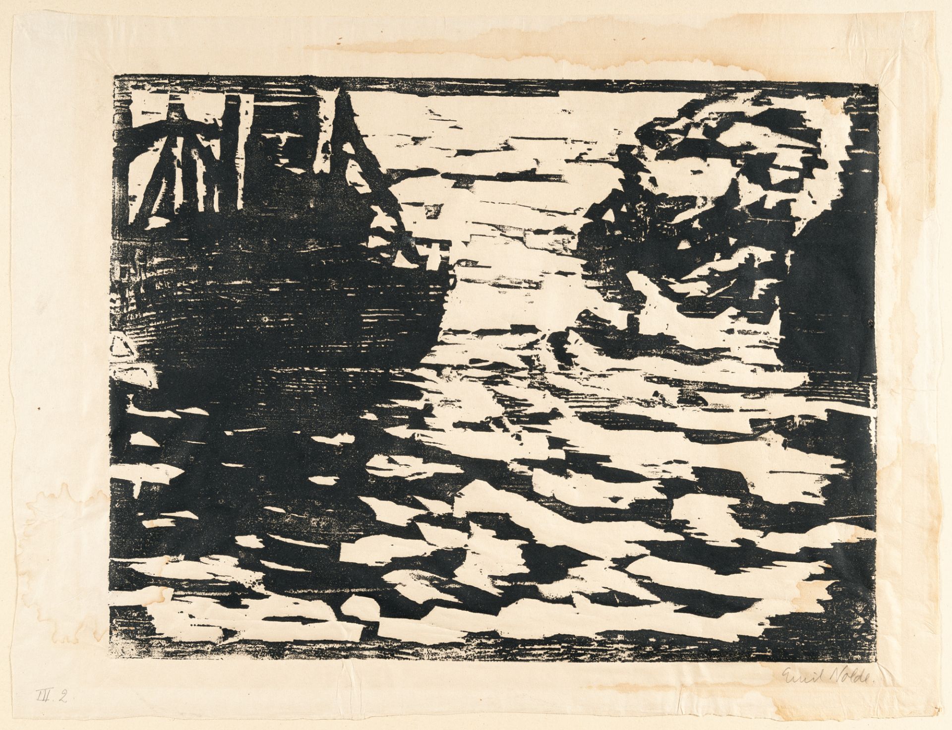 Emil Nolde (1867 Nolde - Seebüll 1956) – Large and small steamer.Woodcut on wove paper. (1910). C. - Image 2 of 4