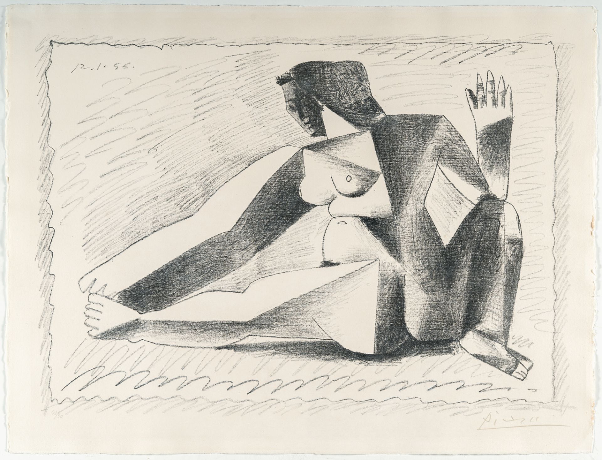 Pablo Picasso (1881 Málaga - Mougins bei Cannes 1973) – Femme accroupie au bras levé.Lithograph on - Image 2 of 4