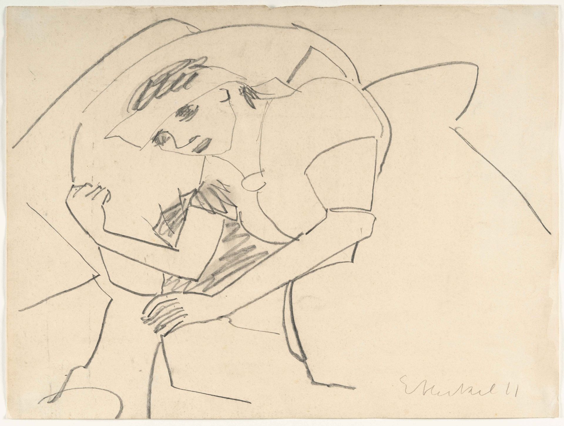 Erich Heckel (1883 Döbeln/Sachsen - Radolfzell 1970) – Reclining woman /sick woman.Chalk on slightly - Image 2 of 5