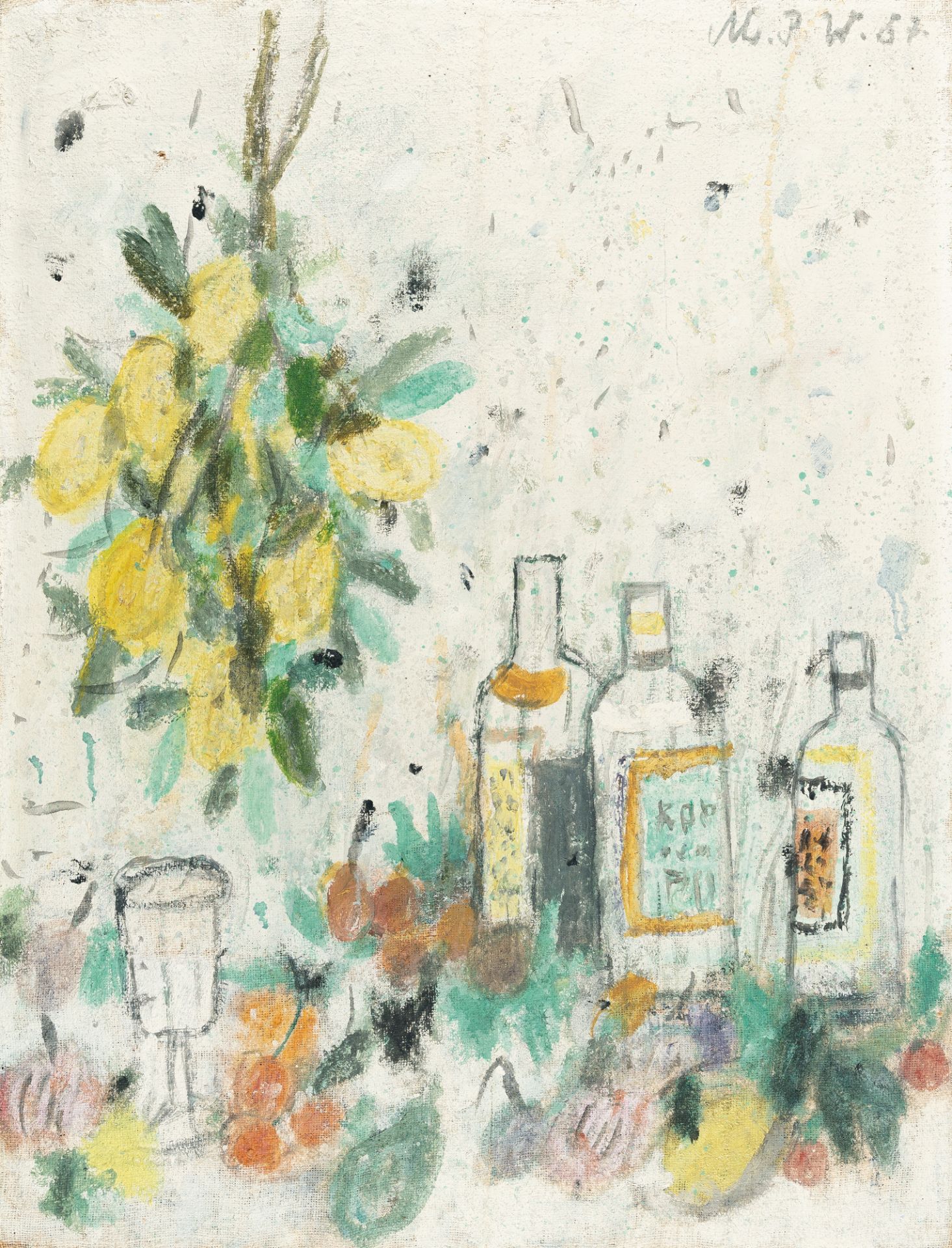 Max Peiffer Watenphul (1896 Weferlingen - Rom 1976) – Stillleben mit Flaschen und Früchten