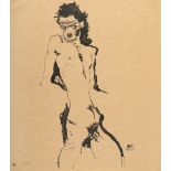 Egon Schiele (1890 Tulln/Donau - Wien 1918) – Male nude (self-portrait) I.Lithograph on brownish