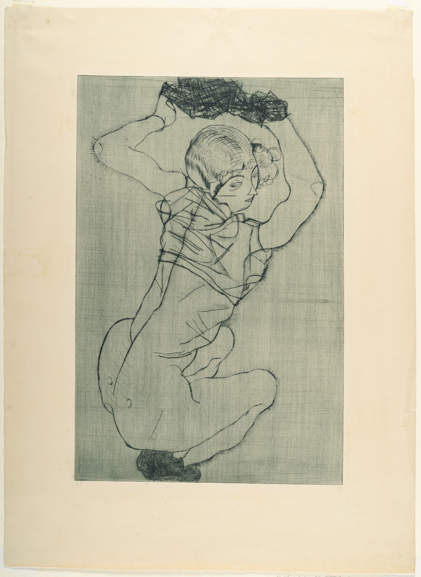 Egon Schiele (1890 Tulln/Donau - Wien 1918) – Crouching.Etching with drypoint in black-green, - Image 2 of 3