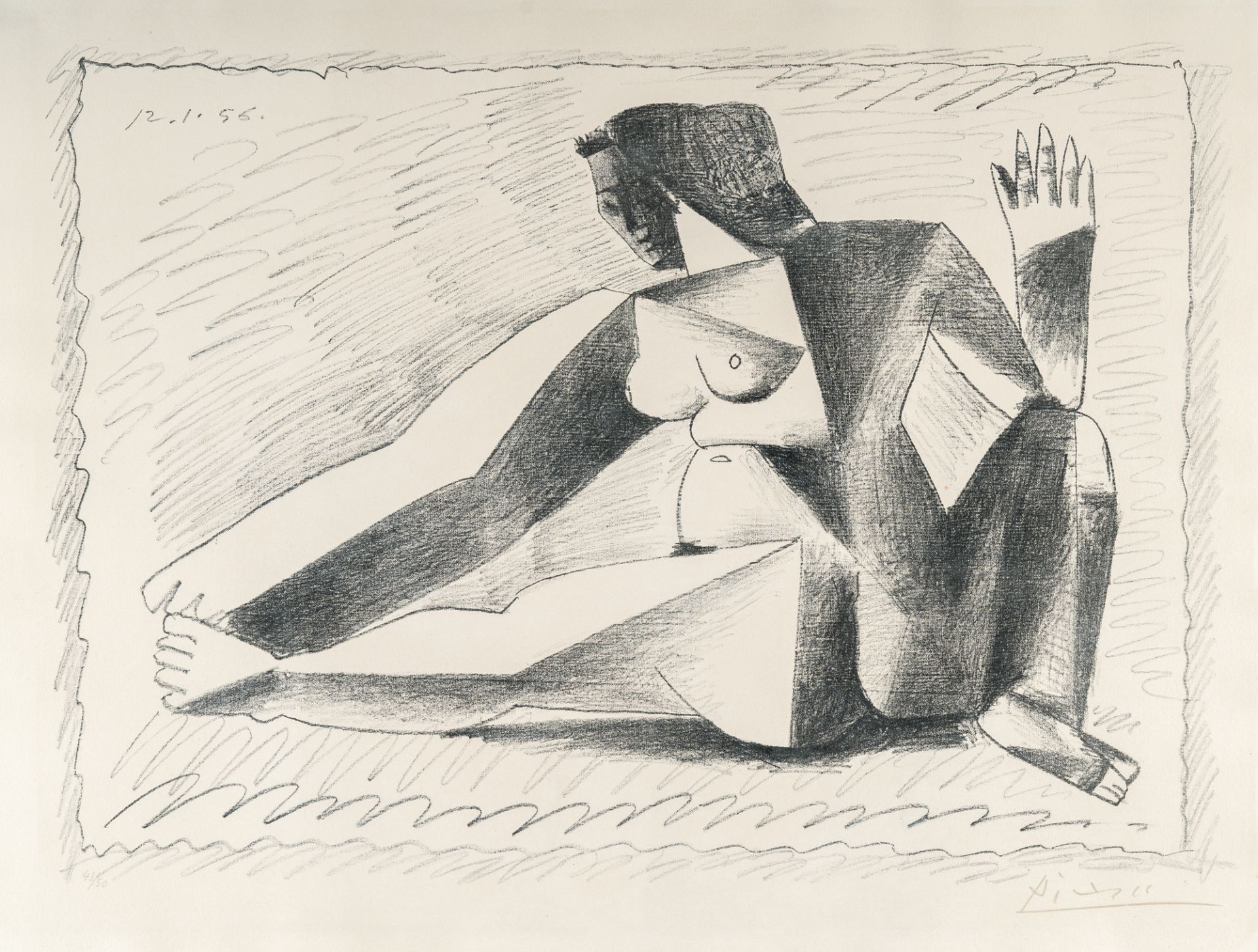 Pablo Picasso (1881 Málaga - Mougins bei Cannes 1973) – Femme accroupie au bras levé.Lithograph on