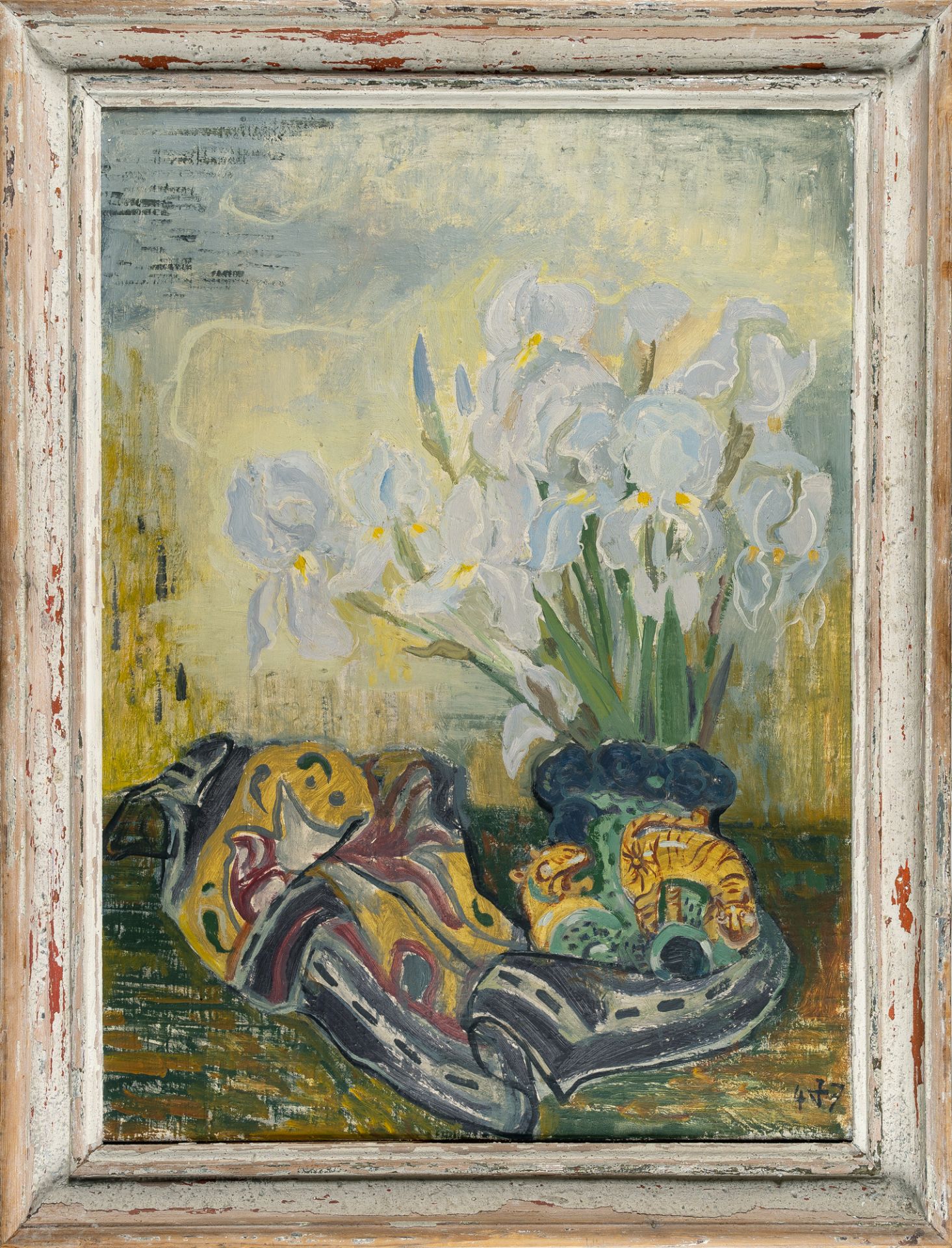 Otto Dix (1891 Untermhaus bei Gera - Singen 1969) – White iris with a cloth.Oil on canvas covered - Image 4 of 4