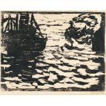 Emil Nolde (1867 Nolde - Seebüll 1956) – Large and small steamer.Woodcut on wove paper. (1910). C.