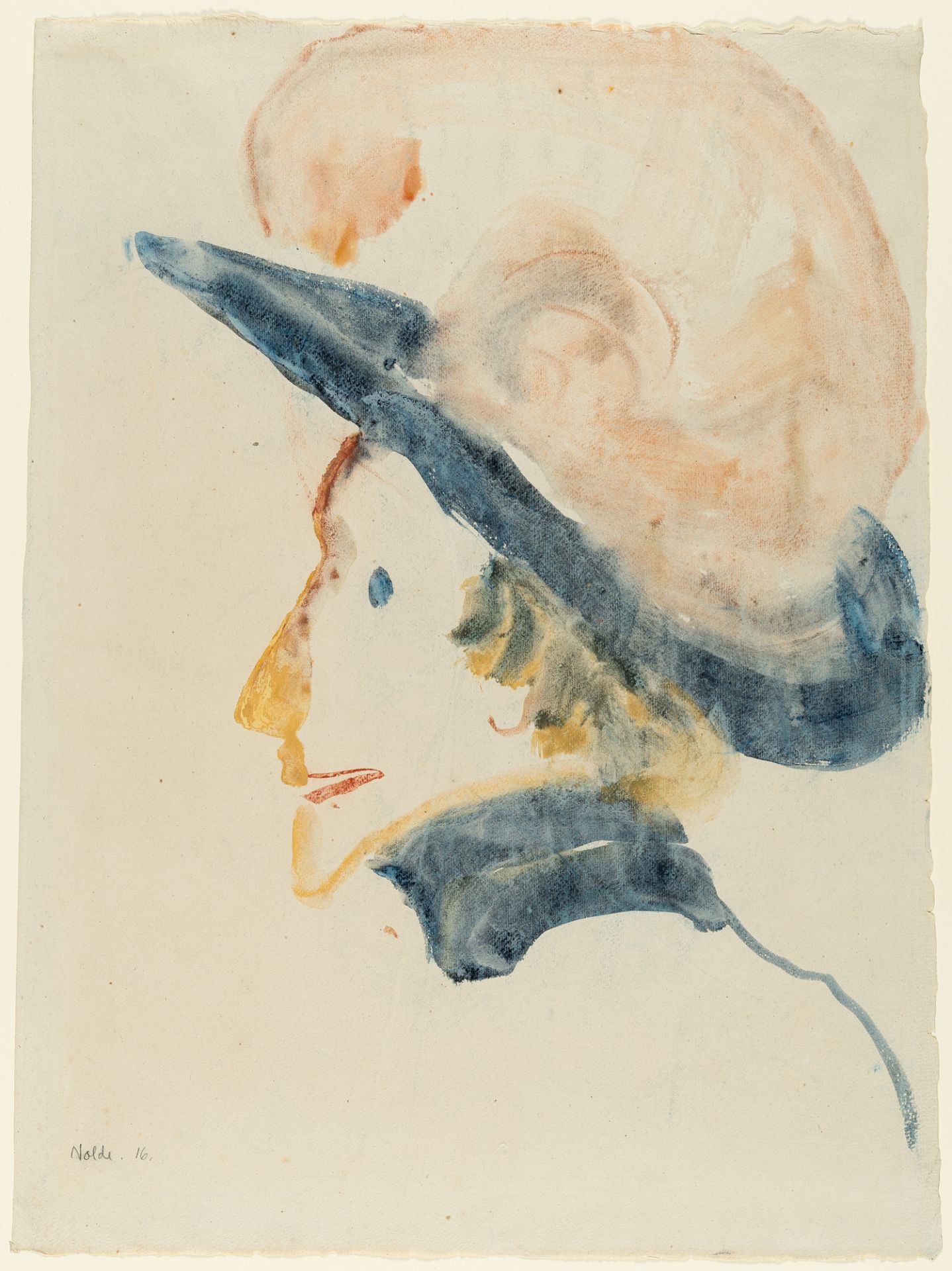 Emil Nolde (1867 Nolde - Seebüll 1956) – Woman with a hat.Watercolour on pale grey wove. (19)16. Ca. - Image 2 of 3