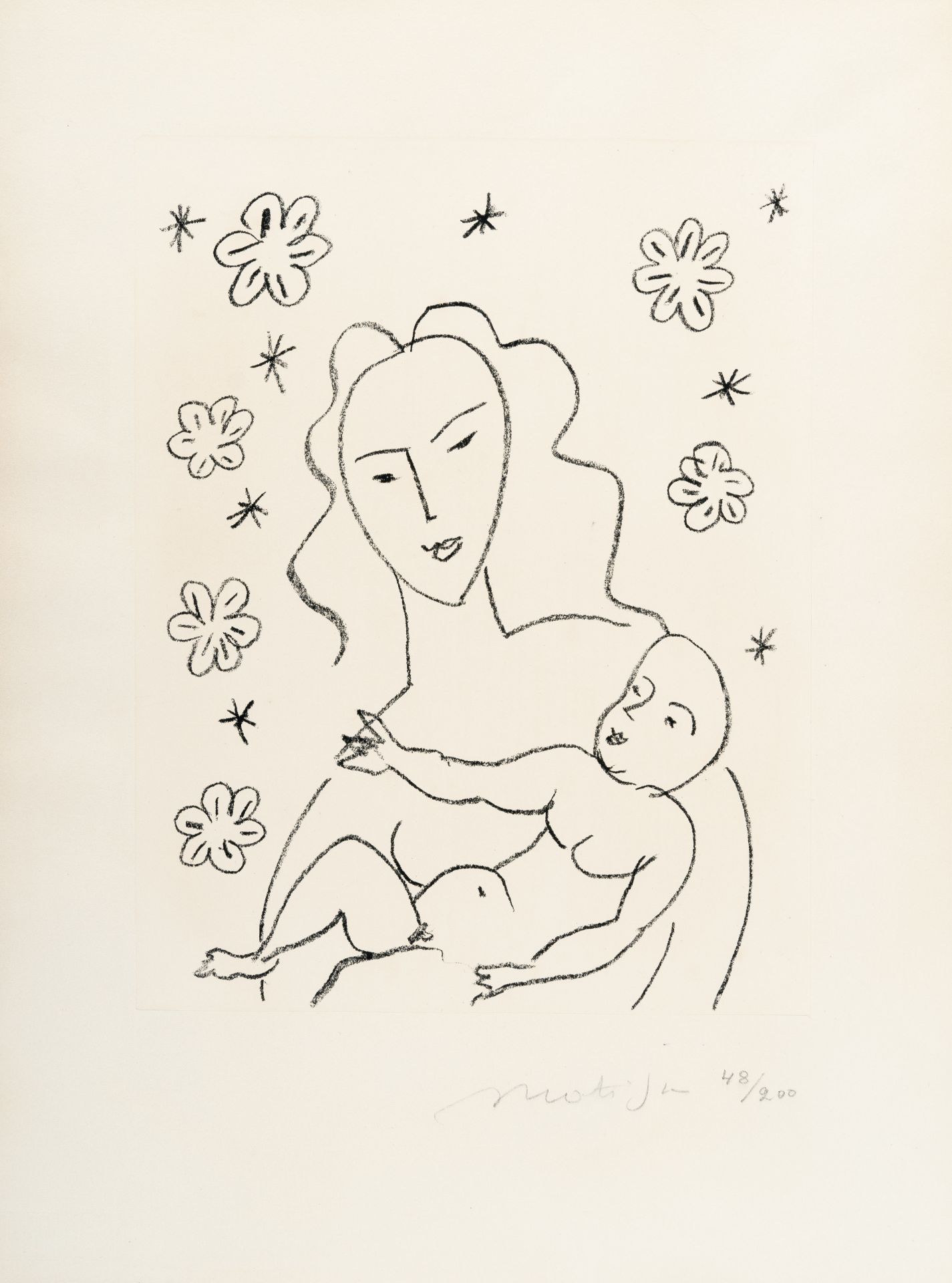 Henri Matisse (1869 Le Cateau-Cambrésis - Nizza 1954) – Vierge et Enfant sur fond de fleurs et d'eto