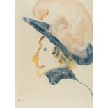 Emil Nolde (1867 Nolde - Seebüll 1956) – Woman with a hat.Watercolour on pale grey wove. (19)16. Ca.