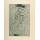 Egon Schiele (1890 Tulln/Donau - Wien 1918) – Crouching.Etching with drypoint in black-green,