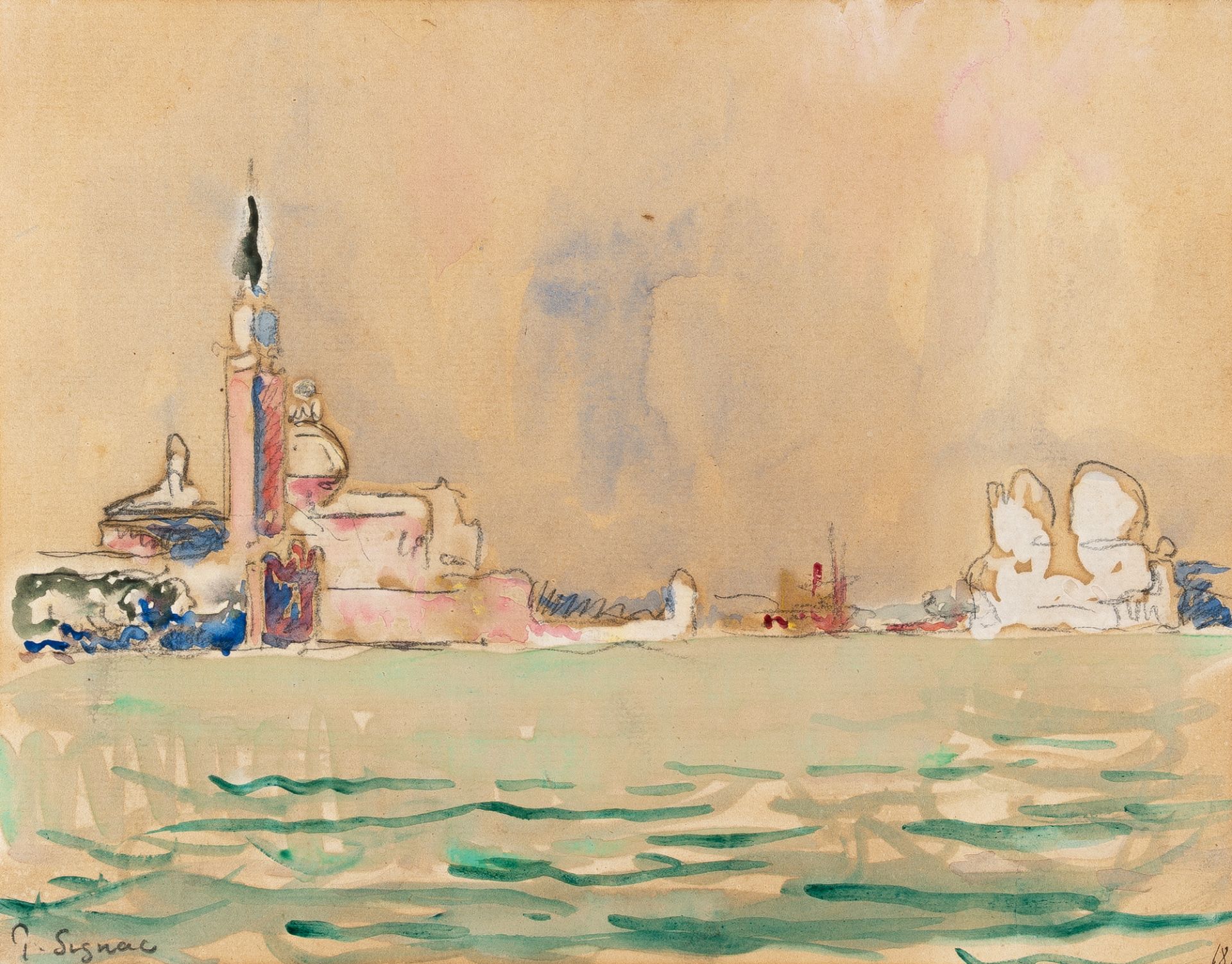 Paul Signac (1863 - Paris - 1935) – Venise, San Giorgio et la Salute.Watercolour over pencil on