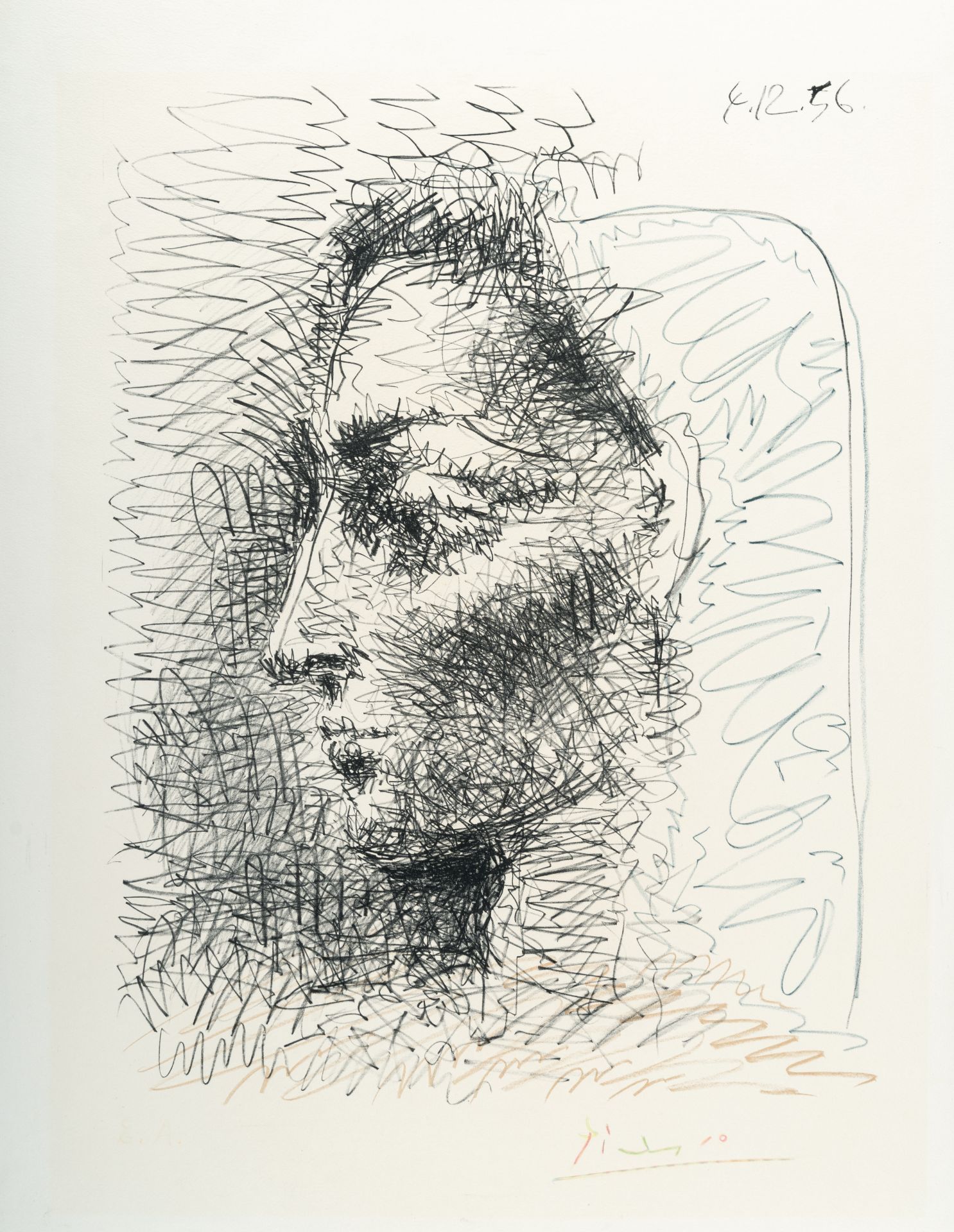 Pablo Picasso (1881 Málaga - Mougins bei Cannes 1973) – Portrait de Jacqueline.Coloured lithograph