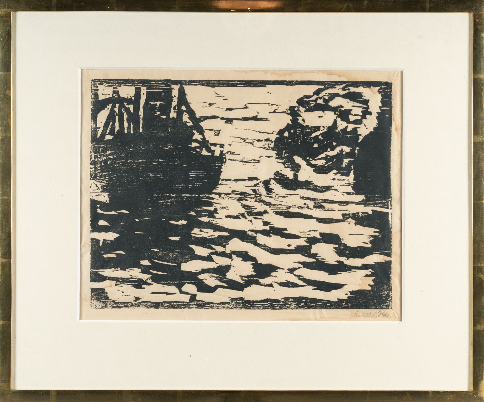 Emil Nolde (1867 Nolde - Seebüll 1956) – Large and small steamer.Woodcut on wove paper. (1910). C. - Image 4 of 4