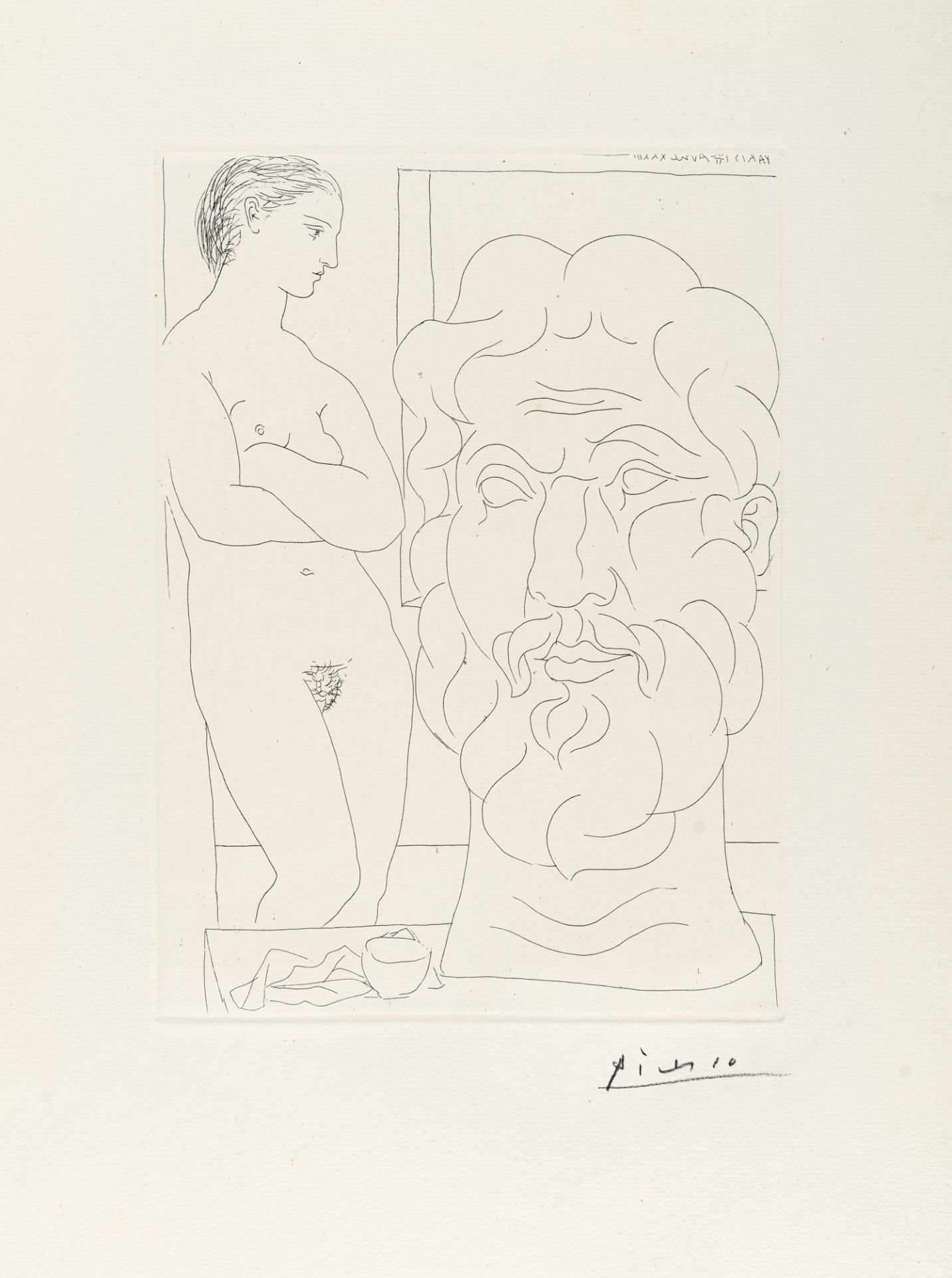 Pablo Picasso (1881 Málaga - Mougins bei Cannes 1973) – Marie-Thérèse regardant un autoportrait scul