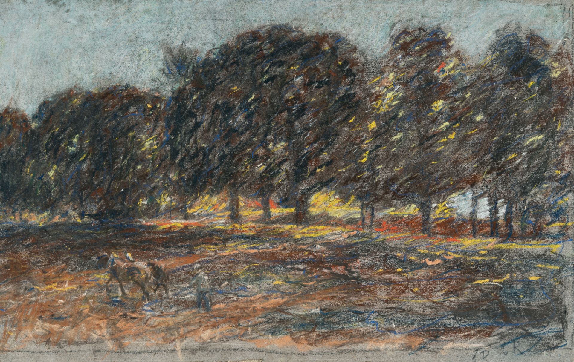 Christian Rohlfs (1849 Niendorf - Hagen 1938) – Belvedere Avenue in Weimar.Coloured chalk on firm,