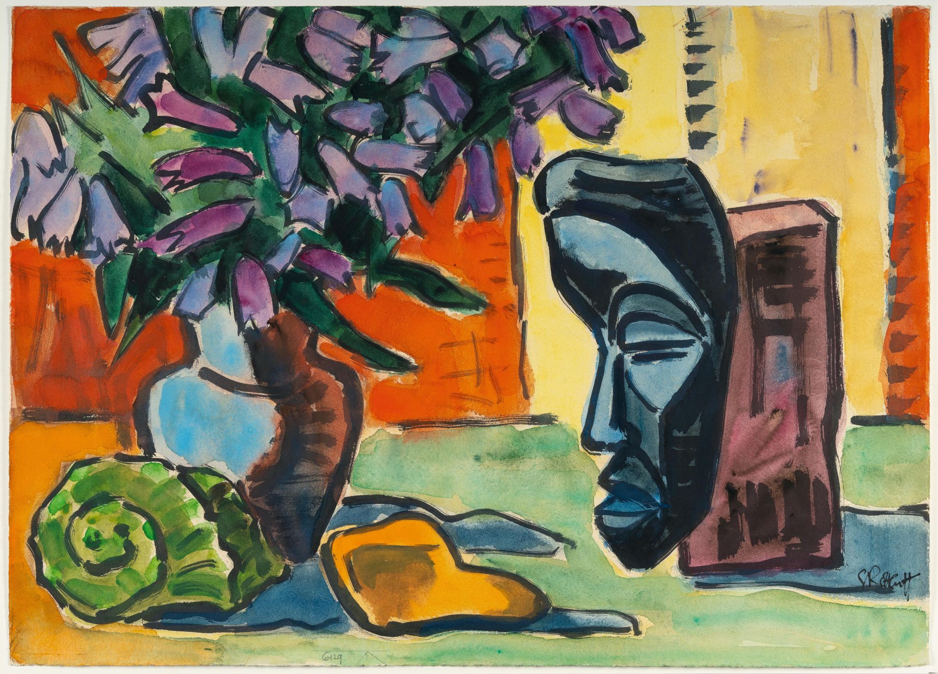 Karl Schmidt-Rottluff (1884 Rottluff bei Chemnitz - Berlin 1976) – „Glockenblumen und Maske“ - Bild 2 aus 5