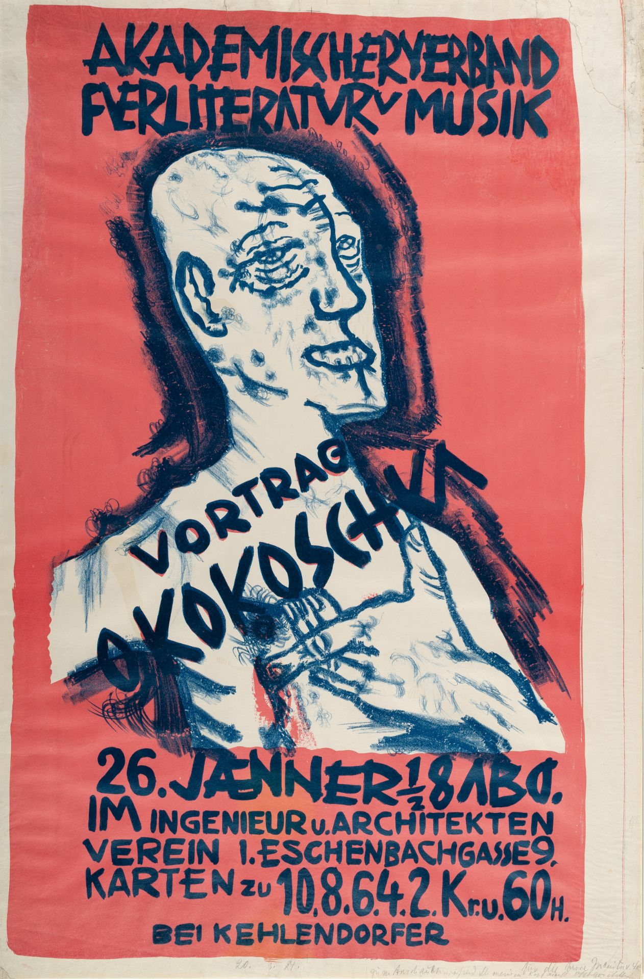 Oskar Kokoschka (1886 Pöchlarn - Montreux 1980) – Self-portrait, hand on the chest.Poster.