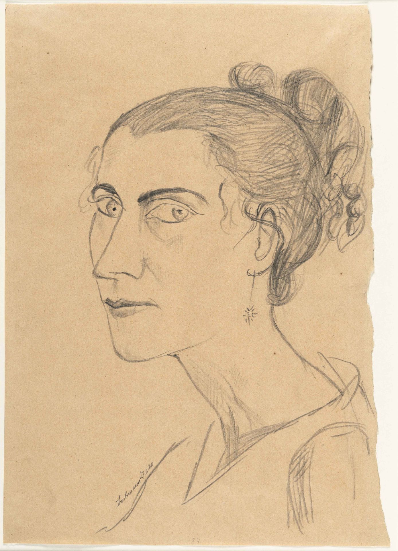 Max Beckmann (1884 Leipzig - New York 1950) – Portrait of a woman in half profile to the left.Pencil - Image 2 of 5