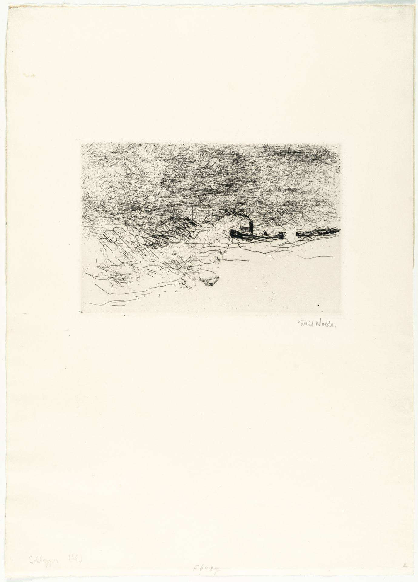 Emil Nolde (1867 Nolde - Seebüll 1956) – Tugboat.Etching with drypoint and finely printed with - Image 2 of 3