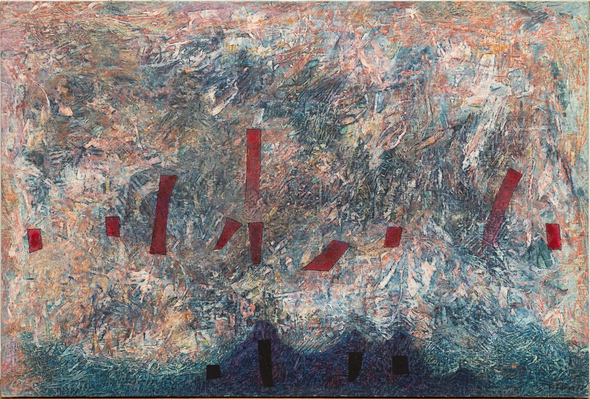 Heinz Trökes (1913 Hamborn - Berlin 1997) – Himalaya.Oil on canvas, on fibreboard. (19)58. C. 98 x - Image 2 of 6