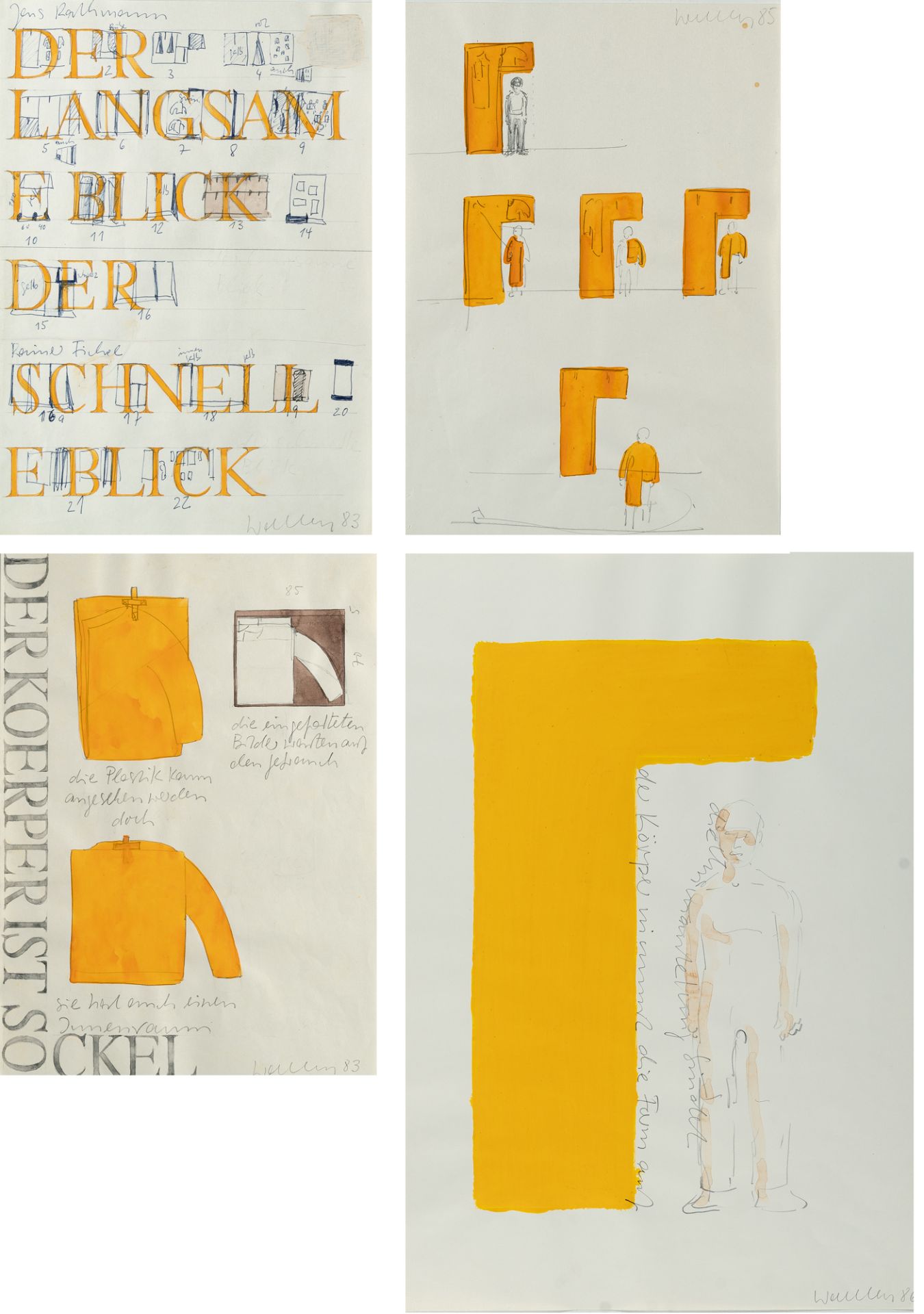 Franz Erhard Walther (1939 Fulda) – 4 sheets: untitled.Watercolour, pencil, opaque white and