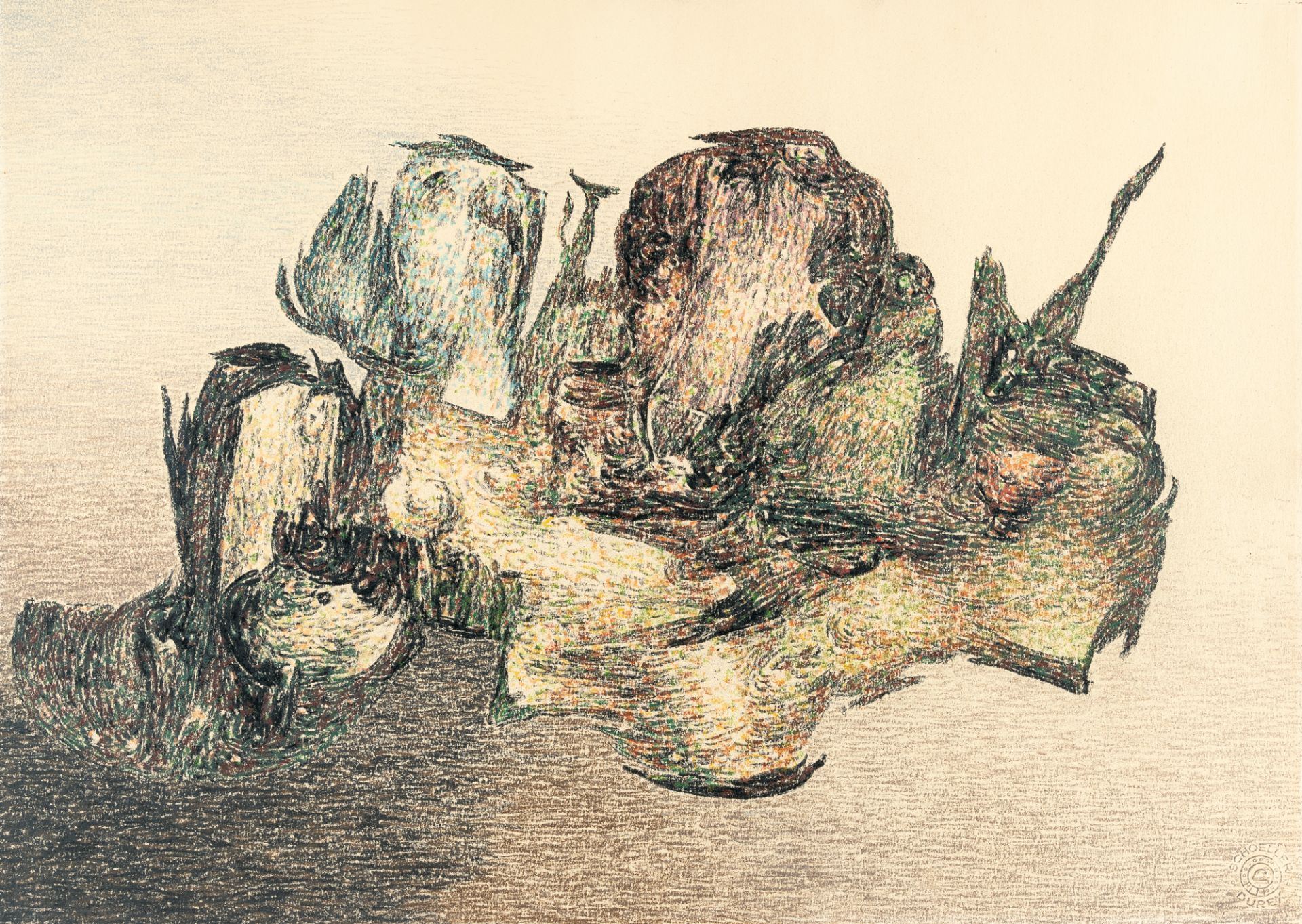 Richard Oelze (1900 Magdeburg - Gut Posteholz/Hameln 1980) – Drawing.Oil pastel on fine wove