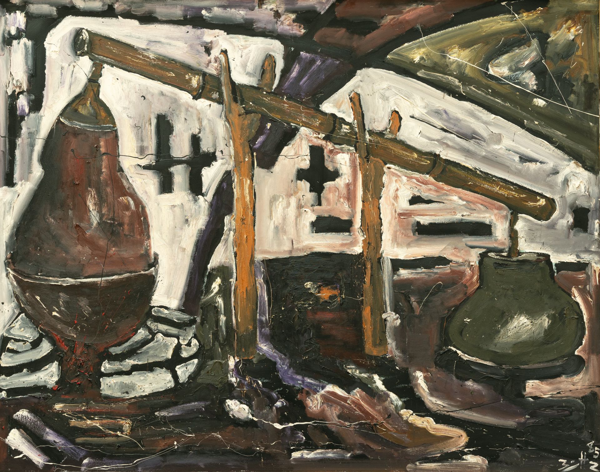 Werner Büttner (1954 Jena) – Untitled ("Schnaps zum Abschied, Südostasien").Oil on canvas. (19)85.