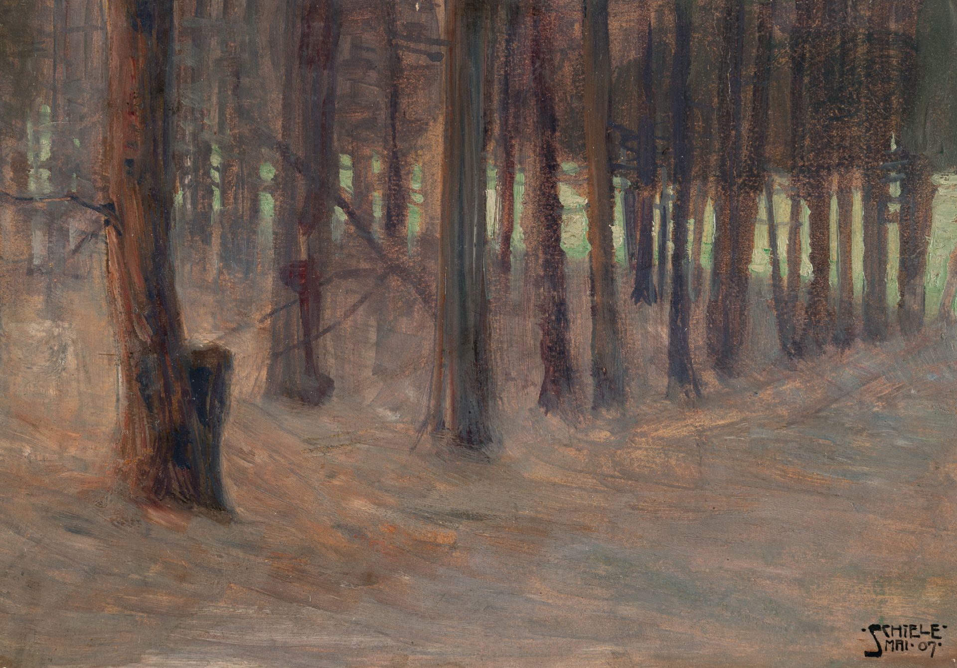 Egon Schiele (1890 Tulln/Donau - Wien 1918) – Wald mit besonnter Lichtung dahinter