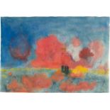 Emil Nolde (1867 Nolde - Seebüll 1956) – Sea with red clouds and dark sailors.Watercolour on