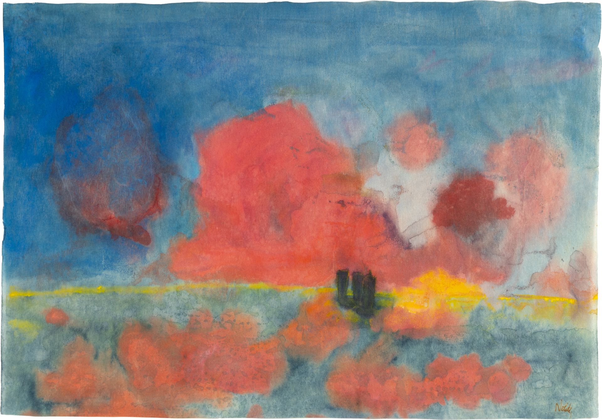 Emil Nolde (1867 Nolde - Seebüll 1956) – Meer mit roten Wolken und dunklen Seglern