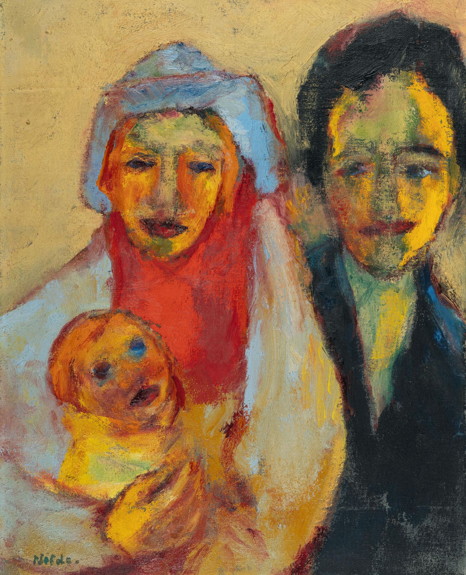 Emil Nolde (1867 Nolde - Seebüll 1956) – „Junge Familie“ (Young family).Oil on canvas. (1949). C. 70