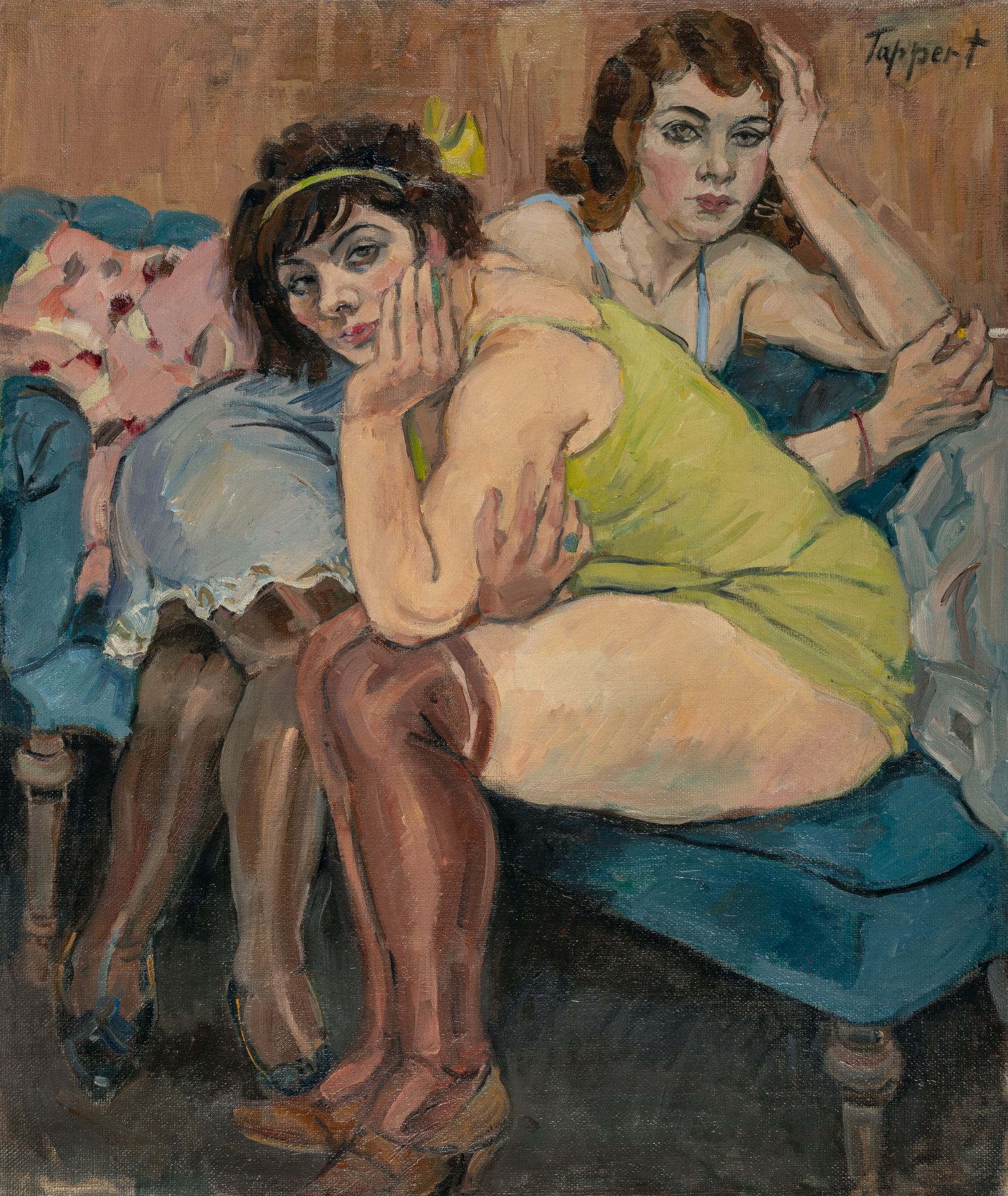 Georg Tappert (1880 - Berlin - 1957) – Zwei Mädchen auf blauem Sofa