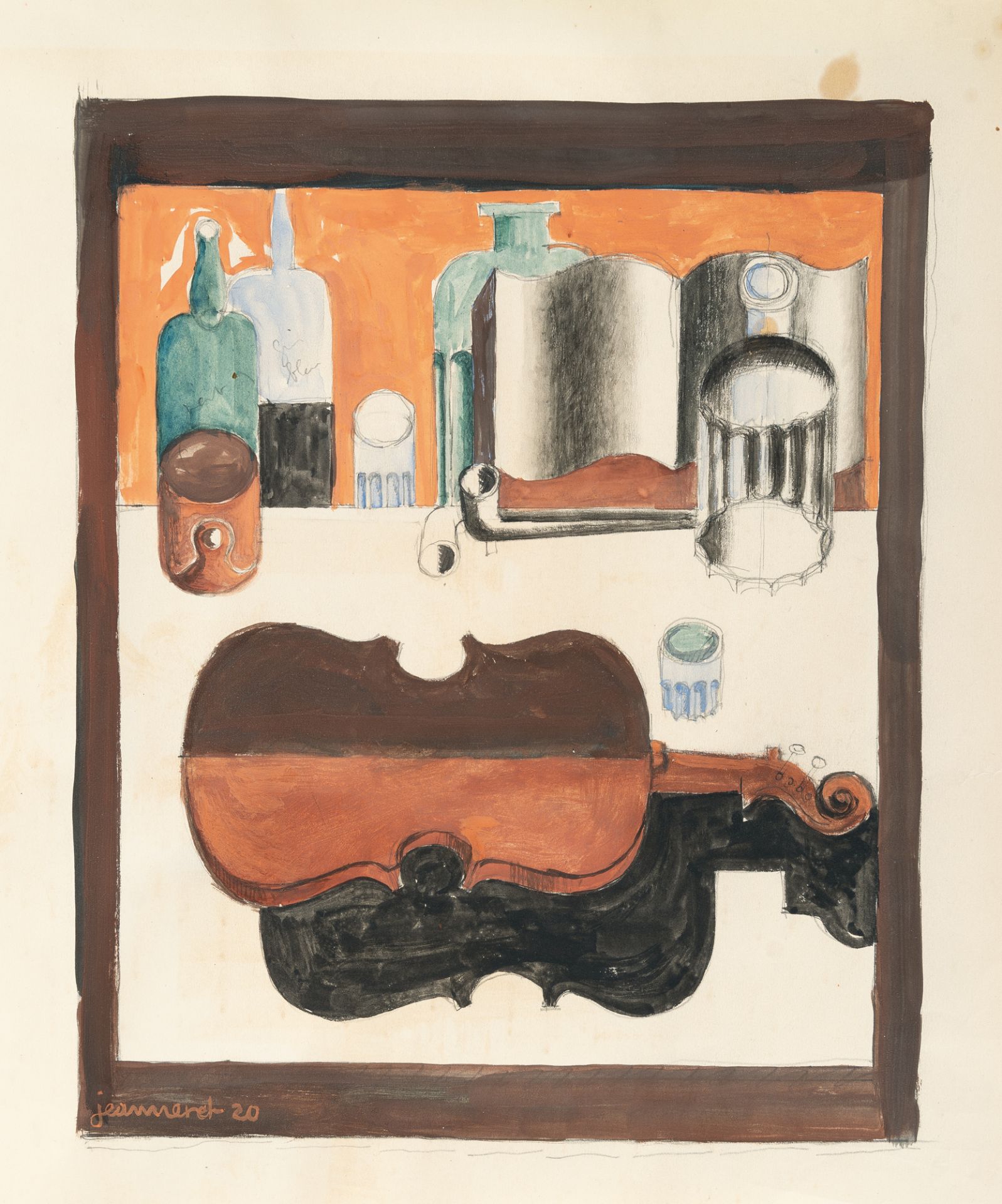 Le Corbusier (1887 La Chaux-de-Fonds - Roquebrune 1965) – Nature morte au violon rouge.Gouache and