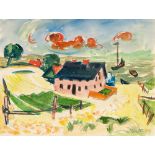 Hermann Max Pechstein (1881 Zwickau - Berlin 1955) – Red house on the lagoon.Watercolour and