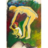 August Macke (1887 Meschede - Perthes-lès-Hurlus 1914) – Naked woman with child.Oil over pencil on