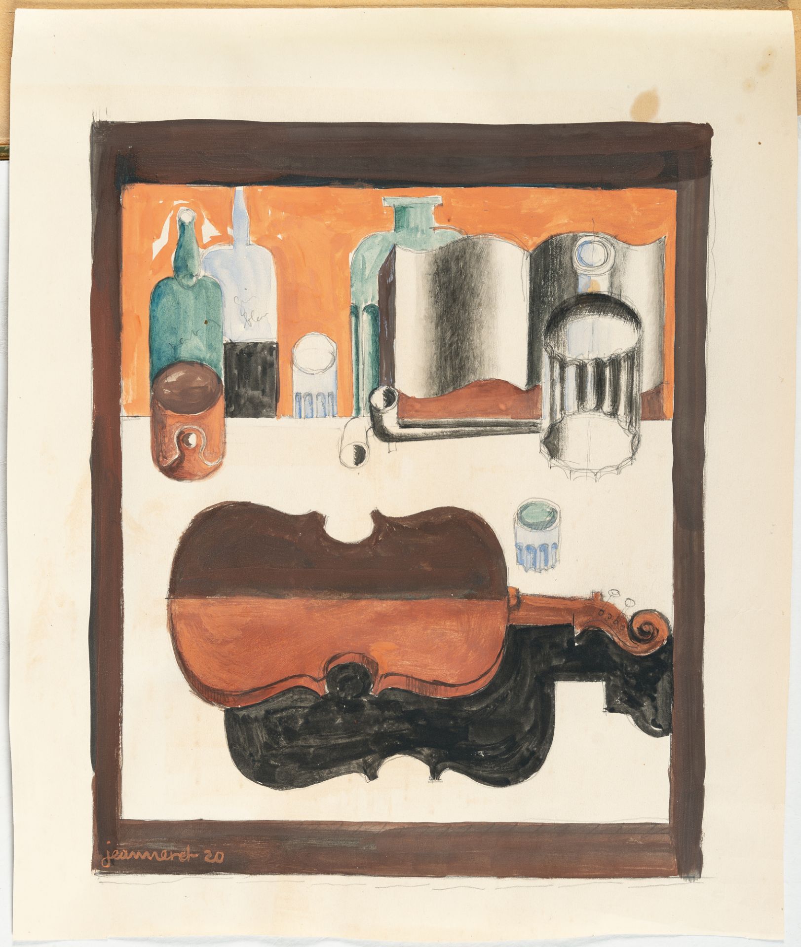 Le Corbusier (1887 La Chaux-de-Fonds - Roquebrune 1965) – Nature morte au violon rouge.Gouache and - Image 2 of 4