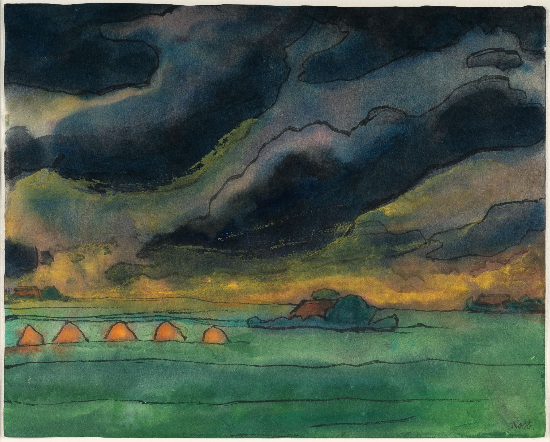 Emil Nolde (1867 Nolde - Seebüll 1956) – Marshland.Watercolour and pen and ink on Japon. (1949). - Image 2 of 5