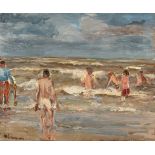 Max Liebermann (1847 - Berlin - 1935) – Bathing boys (children on the Dutch coast).Oil on cardboard.