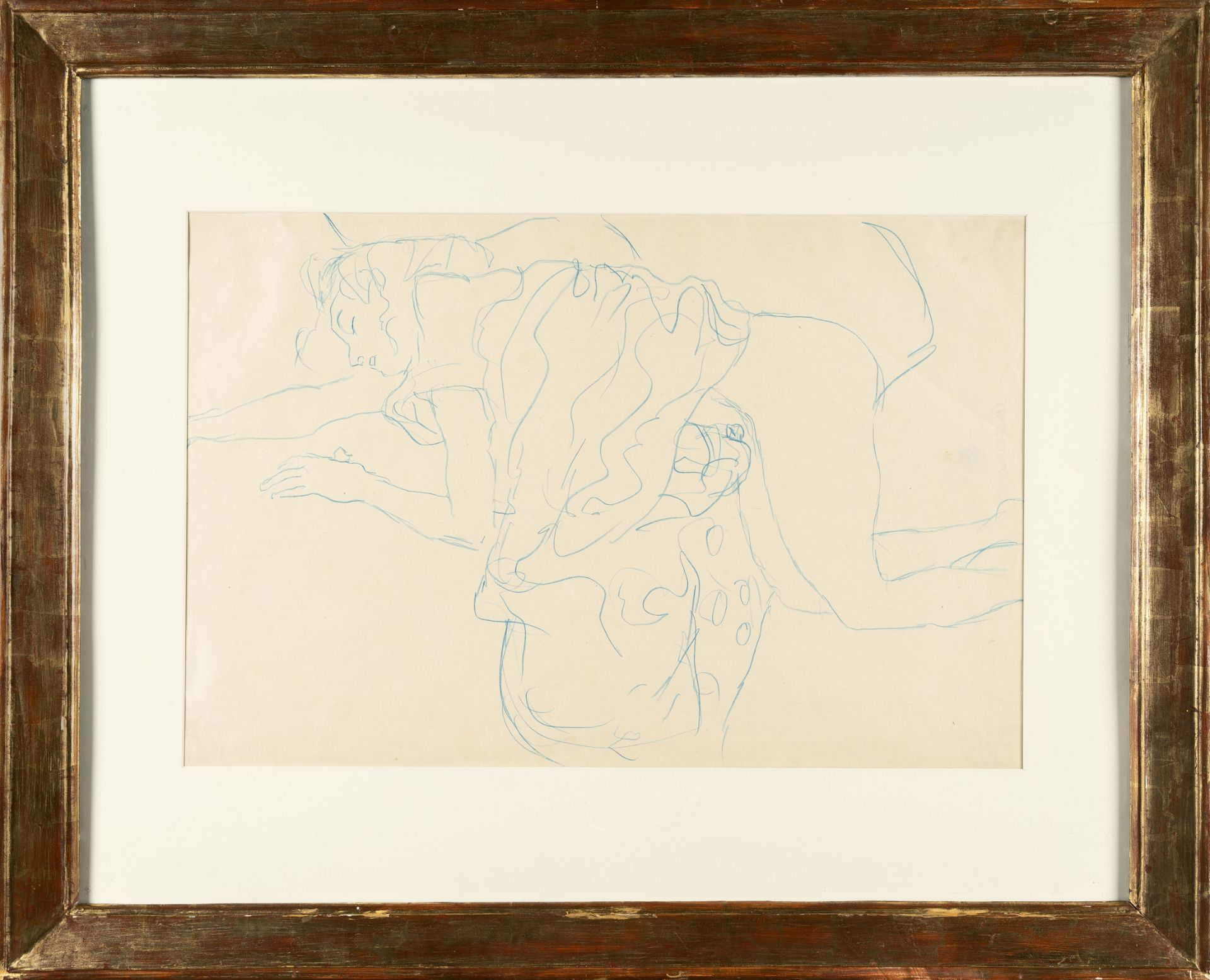 Gustav Klimt (1862 Baumgarten bei Wien - Wien 1918) – Kneeling demi nude facing left.Blue chalk on - Image 4 of 4