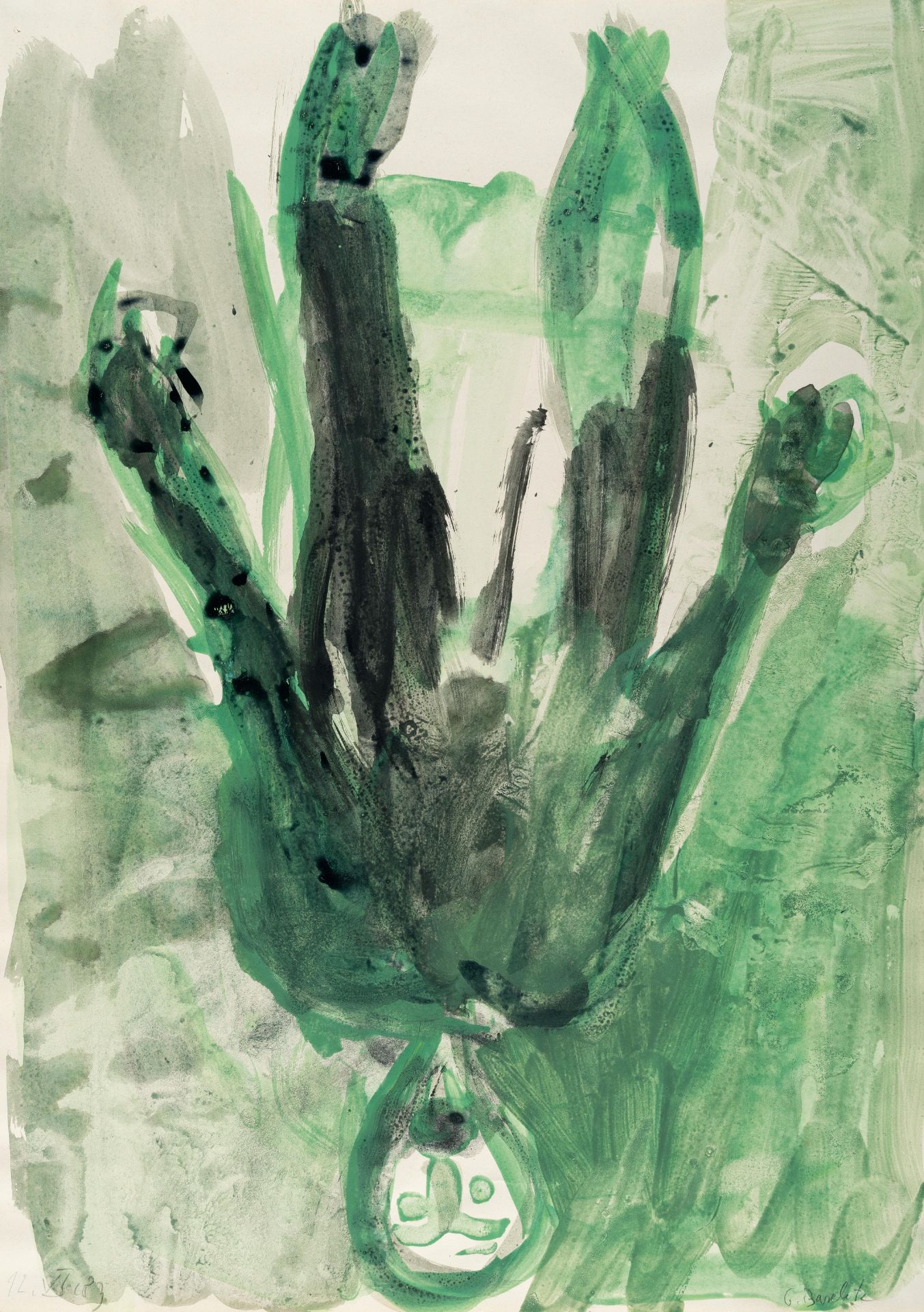 Georg Baselitz (1938 Deutschbaselitz/Sachsen) – Untitled.Gouache on paper. (19)83. C. 61 x 43 cm.