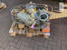 Pallet containing quantity of braided wire cable and pulleys