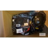 Large quantity of work accessories to include gloves. Helmets. High vis jackets safety ropes