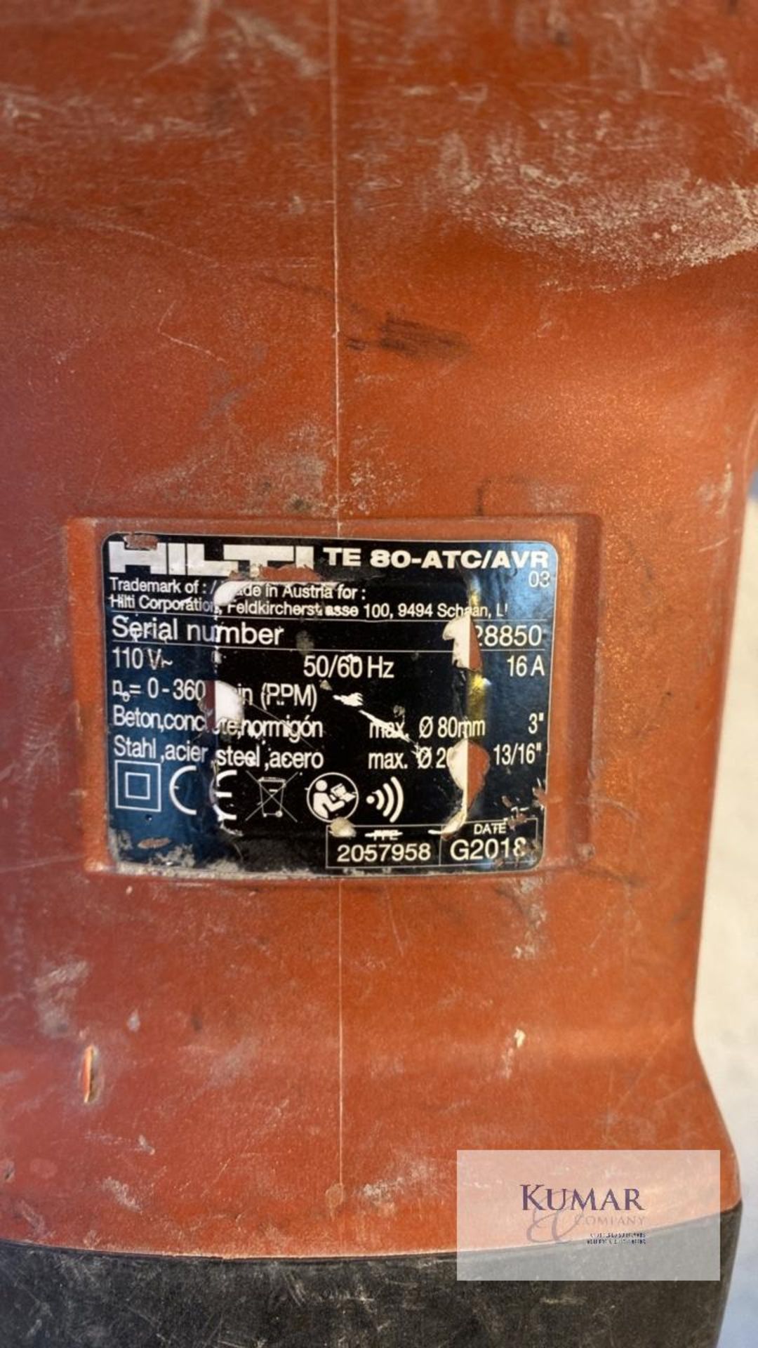 Hilti TE 80 - ATC AVR 110 Volt SDS Rotary Hammer Drill, Serial No. 2057958 (G2018) - Image 3 of 4