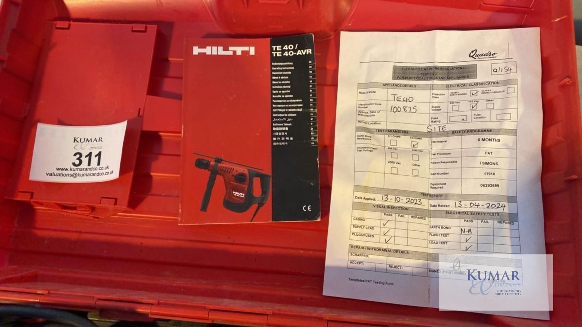 Hilti TE40-AVR 110 Volt Hammer Drill, Serial No.100875 with Carry Case - Image 3 of 7