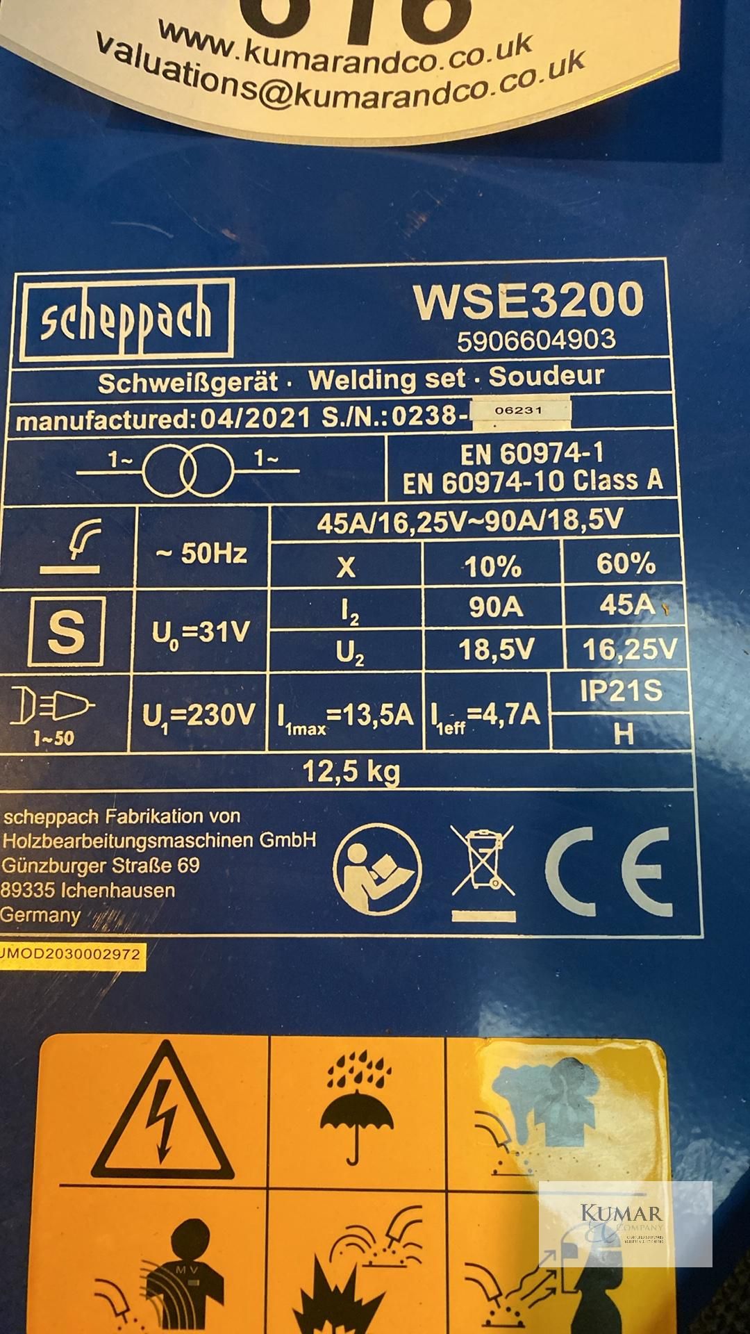 Scheppach WSE 3200 Welding Set, Serial No.0238 (04/2021) - Image 5 of 5