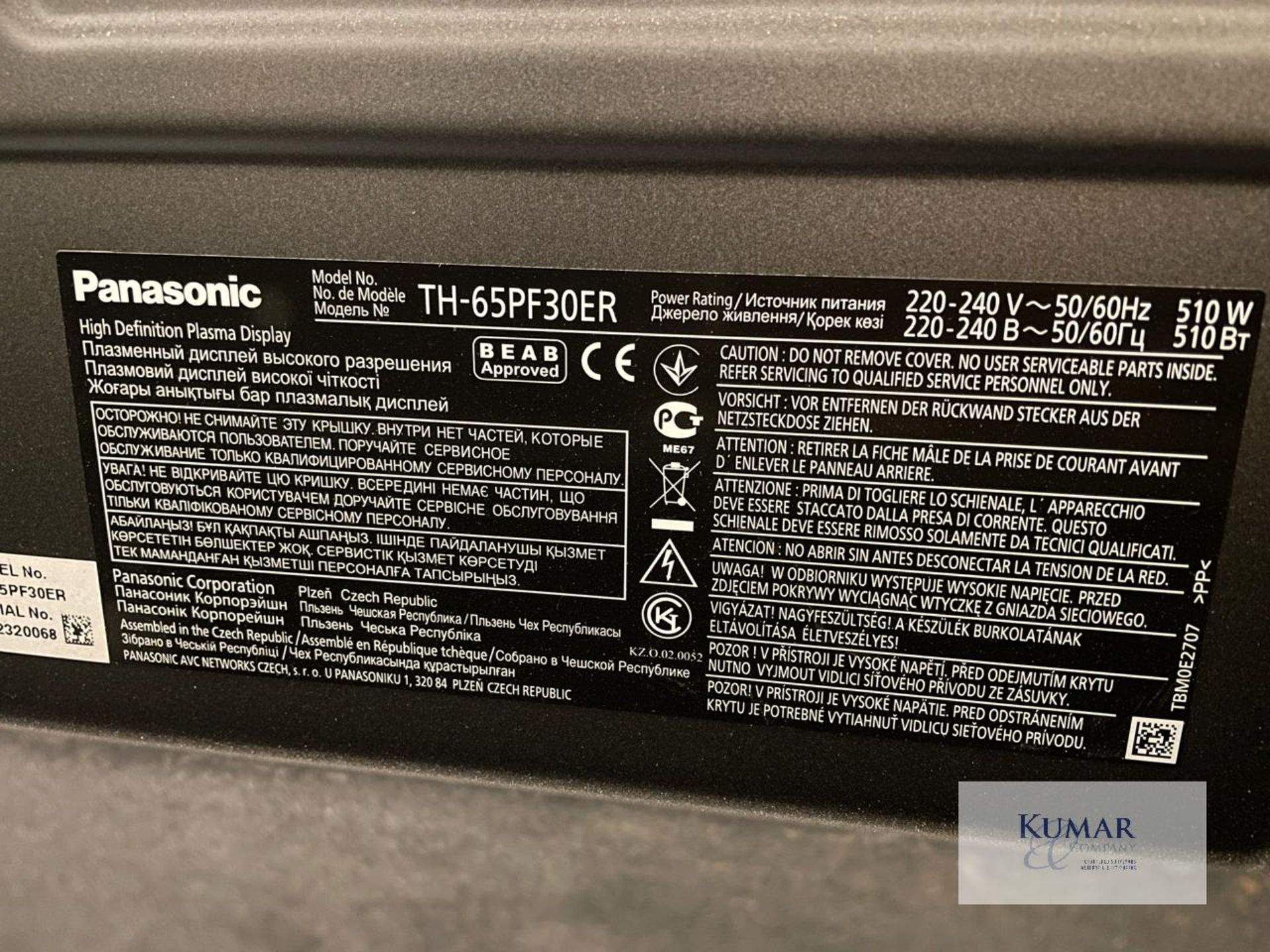 Panasonic TH-65PF30ER Plasma Display and Flight Case - Image 3 of 5