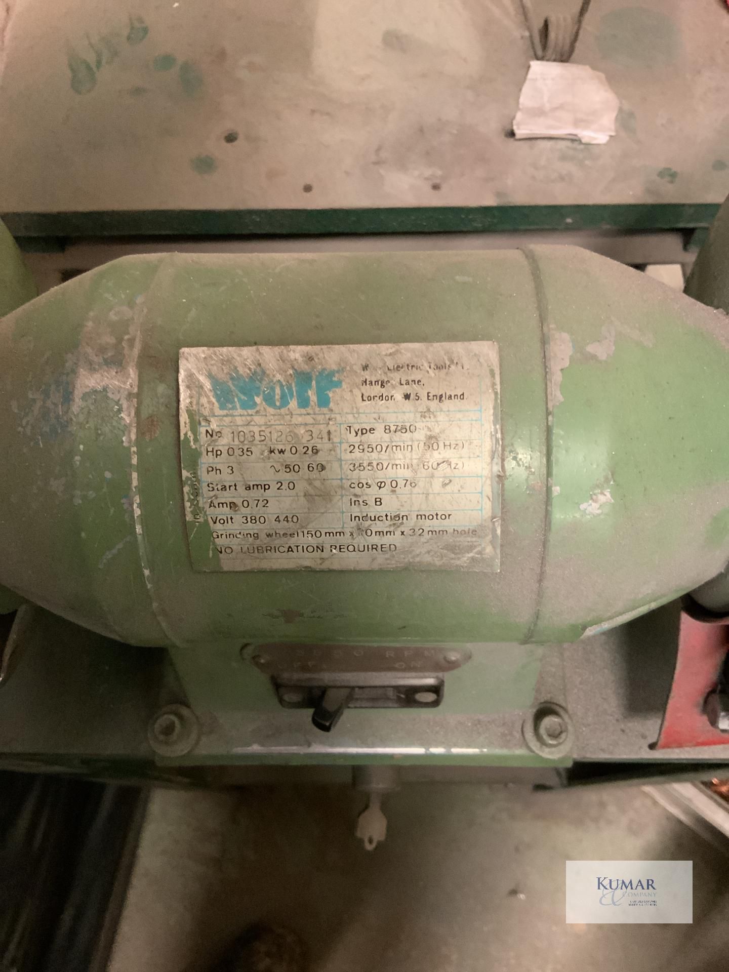 Wolf twin head bench grinder and stand . Model 8750 . Serial number 1035126341 Collection Day – - Image 2 of 3