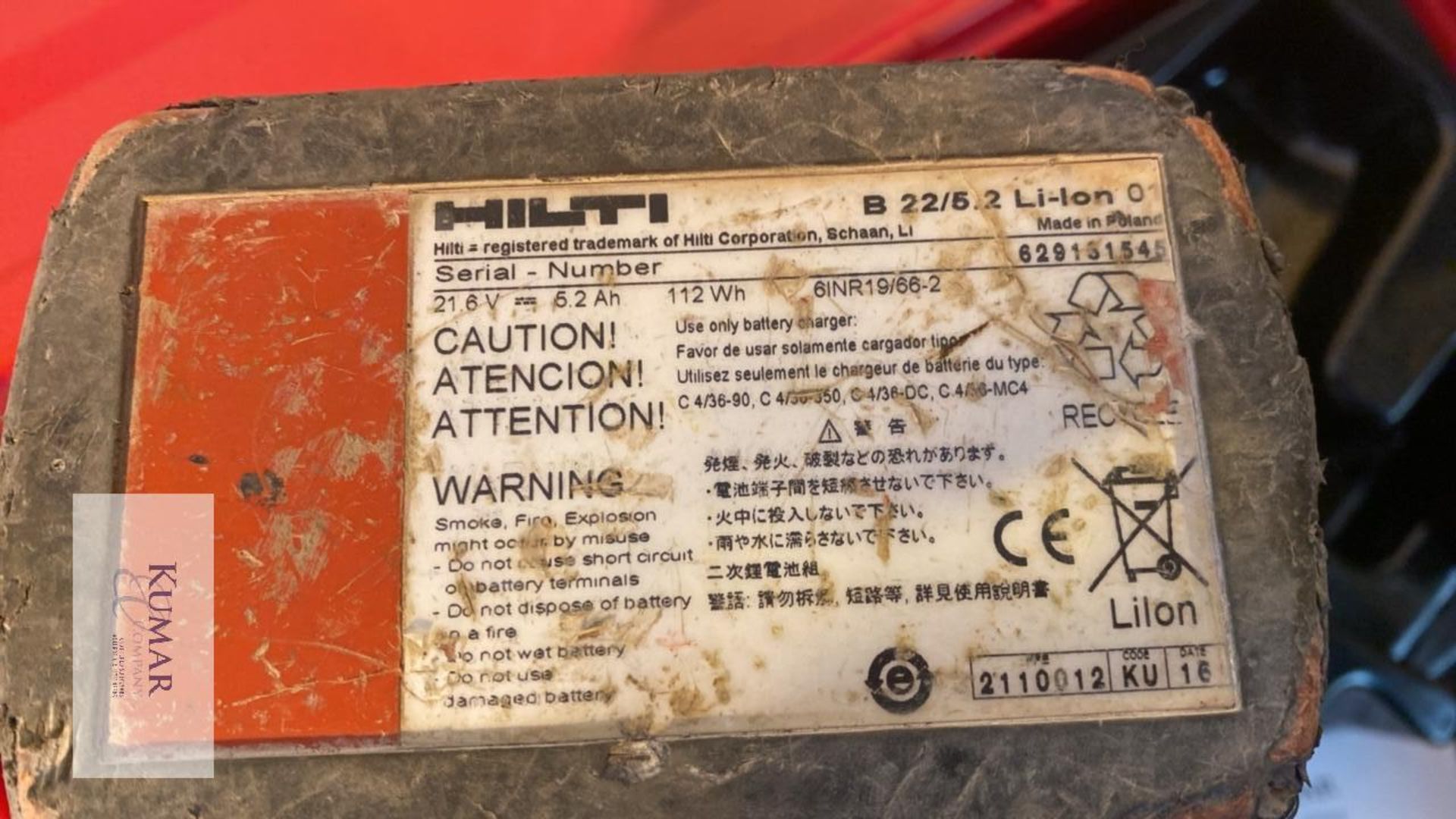 Hilti SIW-22T-A 1/2" Impact Driver with battery and case, Serial No.629131545 (2016) No Charger - Image 3 of 4