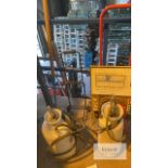 Assorted lot to include fire extinguisher trolley. Rake & portable water tanks