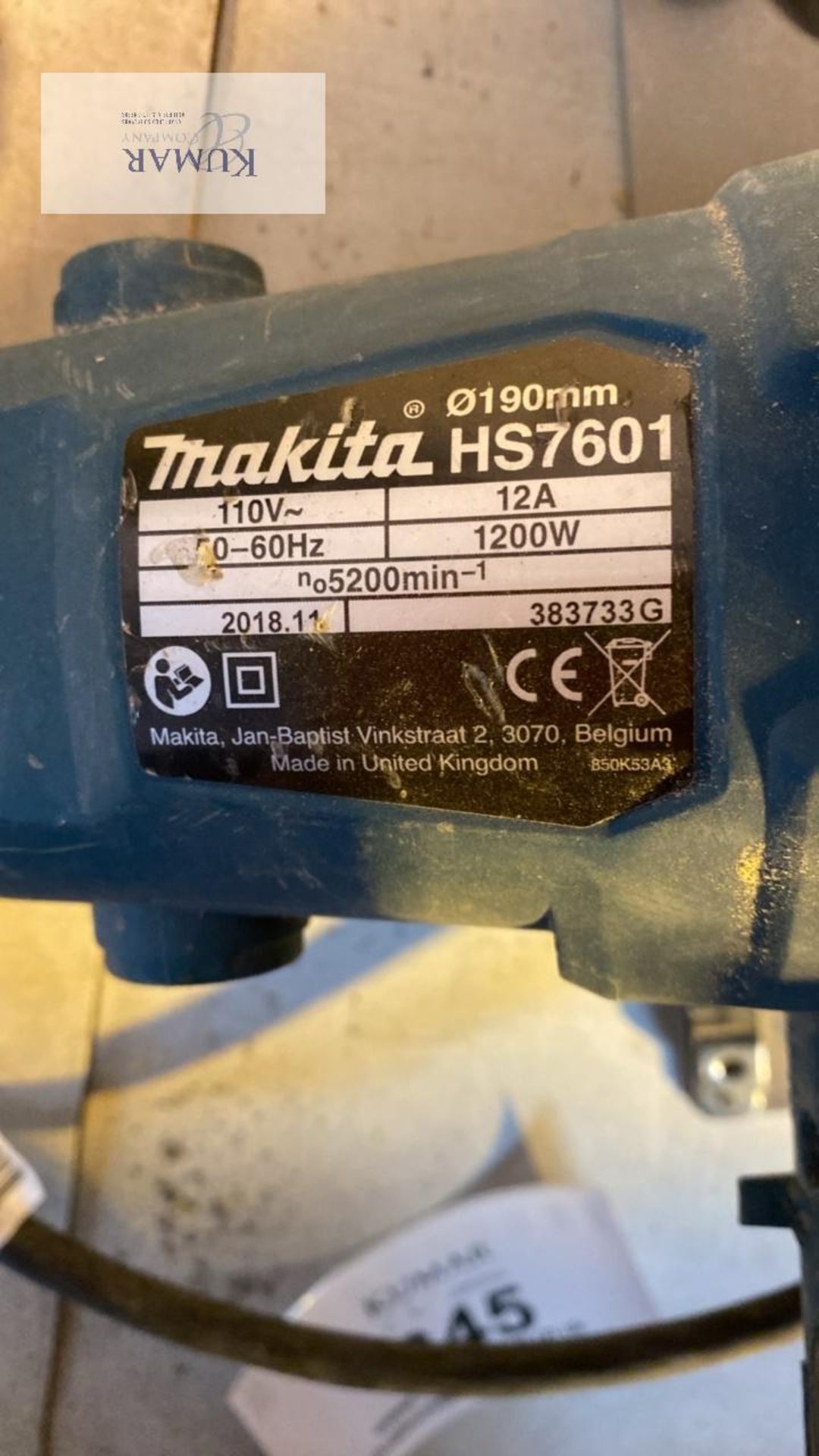 Makita HS7601J 110 Volt Circular Saw, Serial No.383733G (11/2018) in Carry Case - Image 3 of 5